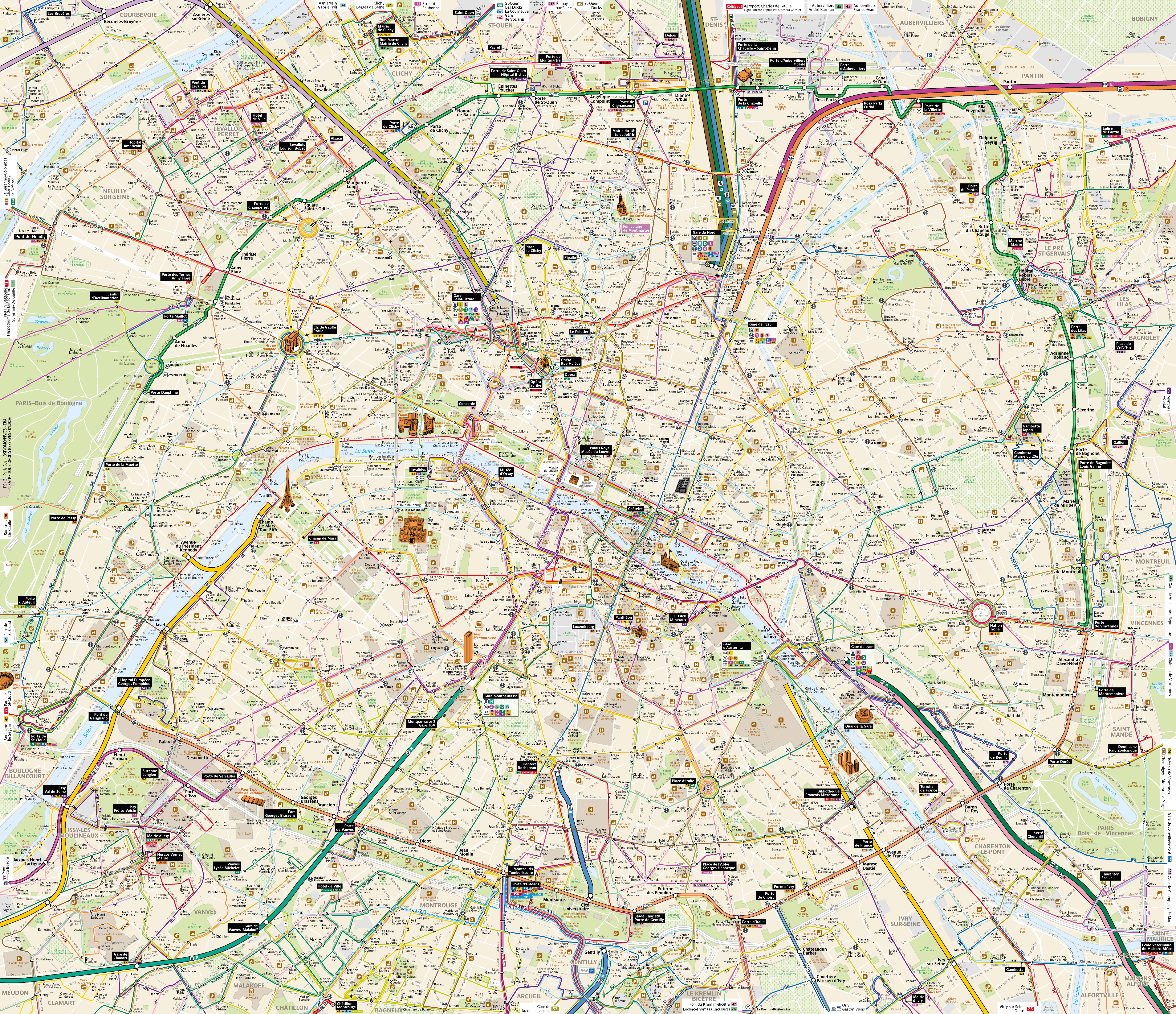 Map of Bus de Paris avec rues | RATP